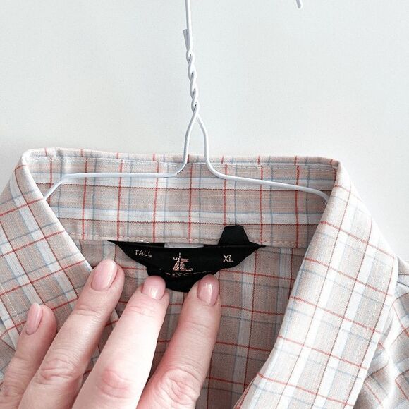 Vintage Lancer Mens Plaid Pearl Snap Button Up Western Shirt Tan Red XL Tall - Picture 5 of 8